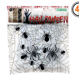 Toile d'araignée décorative pour Halloween - Blanche avec araignées noires - 40 g