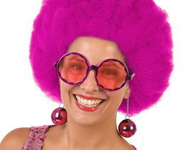atosa Lunettes Rondes Carnaval Fuchsia Femme Adulte avec Boules Suspendues