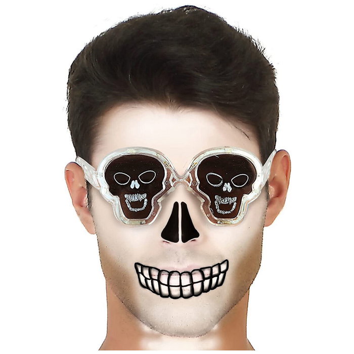 BigBuy Carnival Lunettes de crâne avec lumières LED multicolores Blanc
