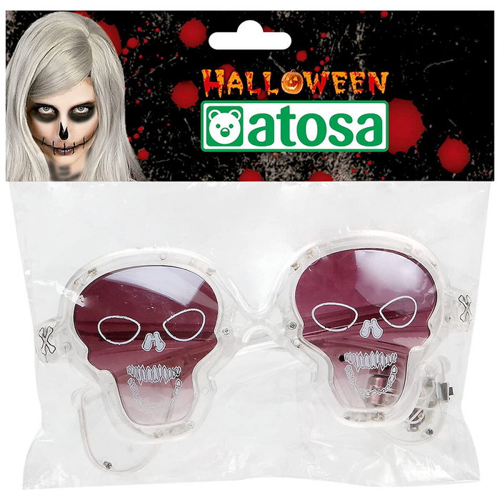 BigBuy Carnival Lunettes de crâne avec lumières LED multicolores Blanc