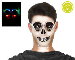 Lunettes de Squelette à LED Multicolores pour Costume - Accessoire Halloween pour Adultes en Blanc