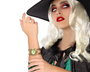 Pulsera Bracelet de Bijou Fantaisie pour Halloween - Œil Maléfique Doré avec Chaîne Métallique - Accessoire de Déguisement Adulte (Vert)
