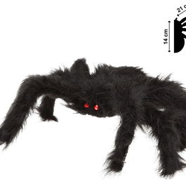Araignée noire velue avec yeux rouges brillants 20x28 cm - Décoration effrayante pour Halloween et maison hantée