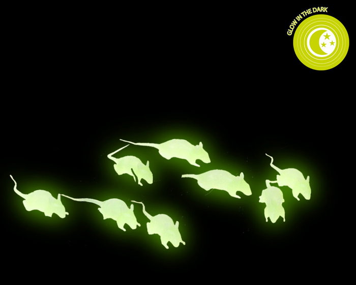 Set de 12 Souris Décoratives Fluorescentes pour Halloween, 4 cm, Couleur Noire, Brillent dans le Noir