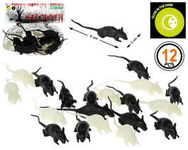 atosa Set de 12 souris noires et fluorescentes Halloween 4cm
