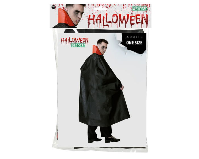 Cape longue pour costume vampire adulte - Noire avec col rouge - 140 cm - Taille unique - Accessoire pour fêtes et Halloween