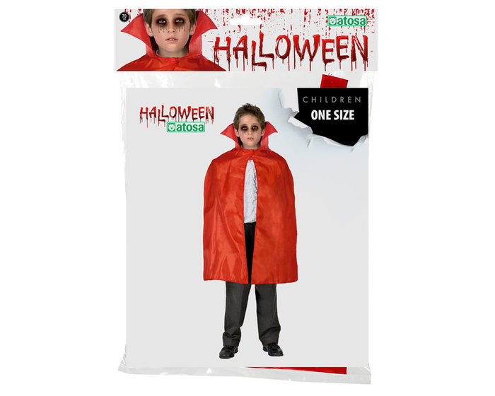 Cape rouge courte de 70 cm avec col montant pour enfants - Taille unique - Pour déguisement Halloween, magicien, vampire