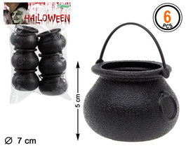 Atosa Mini Chaudrons Noirs de Sorcière Pack de 6 Unités (5x7 cm)