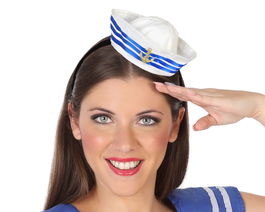 Accessoire Diadema Marinera (Diadème Marin) Blanc et Bleu avec Ancre Dorée - Pour Adultes, Fêtes, Carnaval et Déguisements de Capitaine