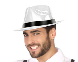 Atosa Sombrero Elegante Gangster PVC Blanc avec ruban noir