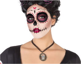 Collier Médailon Crâne Coloré pour Costume de Catrina - Accessoire Halloween Dia de los Muertos