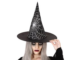 atosa Sombrero de Bruja Negro con Diseño de Telaraña Blanca