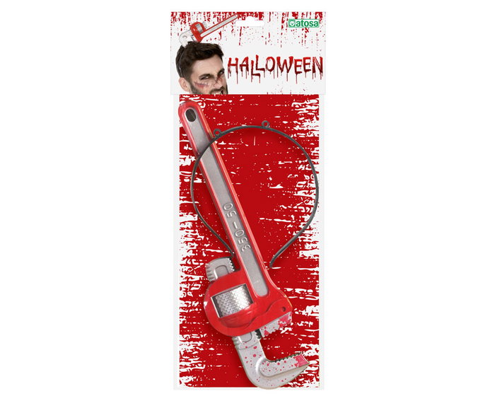 Diadème Halloween Accessoire Déguisement Clé Anglaise Rouge Sanguinolente 28 cm pour Adultes - Personnage Horreur Zombie