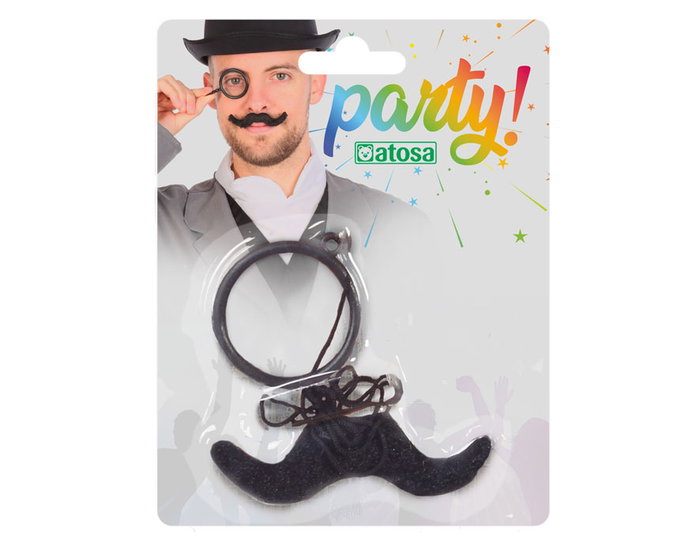 Atosa Monocle Noir avec Moustache Adhésive pour Gentleman Victorien