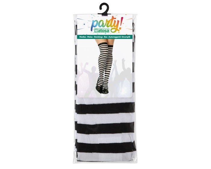Accessoire costume adulte - Chaussettes rayures blanc et noir pour déguisement de mime, clown, personnage gothique, Halloween, carnaval