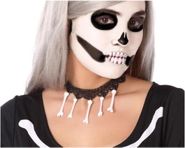 Atosa Collier Noir avec Dentelle et Os Suspendus pour Déguisement de Squelette
