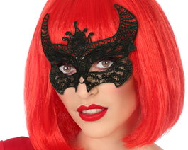 atosa Masque Noir à Cornes de Démon en Dentelle pour Déguisement de Sorcière ou de Diablesse