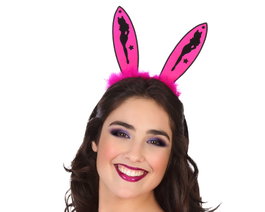 Atosa Diadema Orejas Conejo Rosa Fuchsia avec Plumes
