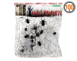 atosa Toile d'araignée décorative Halloween blanche 100 g avec araignées