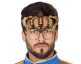 Gafas Lunettes de Couronne Dorées pour Adultes, Accessoire de Déguisement Royal avec Pierres Multicolores