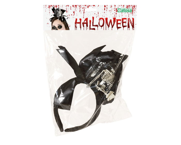 Diadème Halloween à squelette miniature sur pierre tombale pour costume de zombie, fantôme ou événement terrifiant