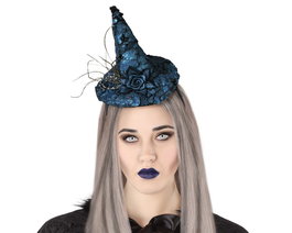 Accessoire Déguisement - Diadème Chapeau de Sorcière Noir avec Fleur Gothique et Toile d'Araignée pour Halloween, Fêtes