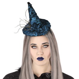 Accessoire Déguisement - Diadème Chapeau de Sorcière Noir avec Fleur Gothique et Toile d'Araignée pour Halloween, Fêtes