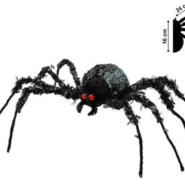 Araignée Décorative Noire Halloween 43x36 cm, Texture Velue avec Yeux Rouges Lumineux pour Décor Effrayant