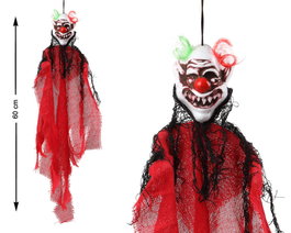 Atosa Colgante de Clown Terrorífico de 60 cm avec Maille Rouge et Cheveux Verts et Orange