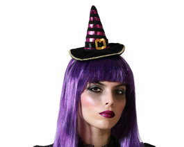 Atosa Diadema Sombrero Bruja Morado Dorado - Chapeau de sorcière miniature violet et doré