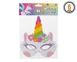 Atosa Set de 6 Masques de Licorne Multicolore en Carton