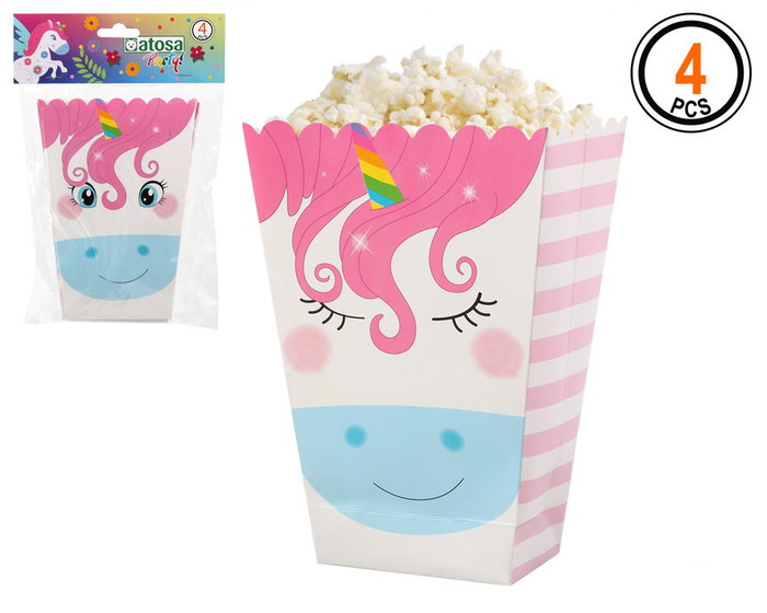 Set de 4 boîtes à pop-corn Licorne Multicolore en carton Set de 4 boîtes à pop-corn Licorne Multicolore en carton
