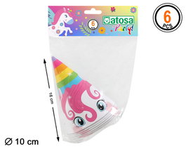 atosa Set de 6 chapeaux de licorne multicolores en carton de 10 cm de diamètre