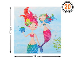 Atosa Set de 20 Serviettes en Papier Sirènes de la Mer 17x17 cm