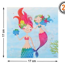 Set de 20 serviettes en papier Décor sirènes de la mer 17 x 17 cm