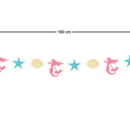 Guirnalda de décoration thème marin avec sirènes, étoiles et coquillages, 160 cm