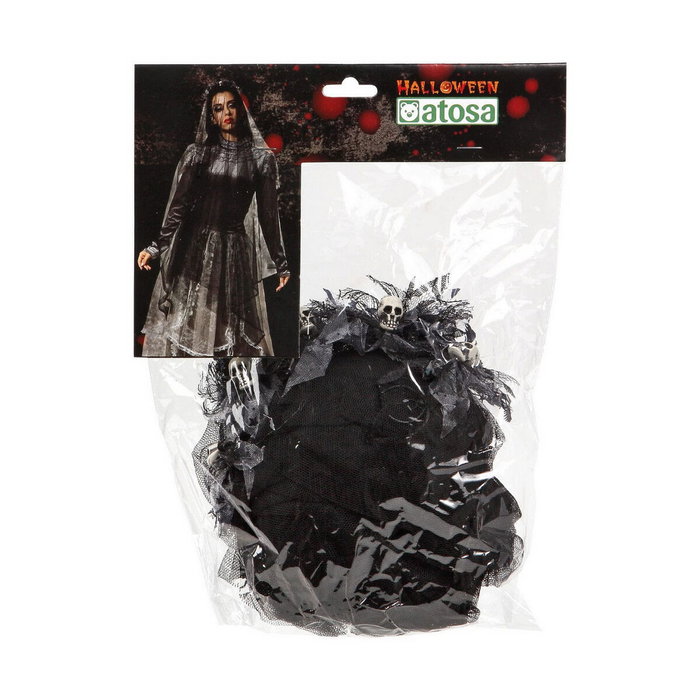 BigBuy Carnival Serre-tête Veuve Noire avec calaveras et voile noir