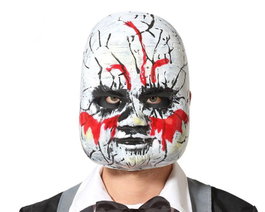 Atosa Masque de Poupée Possédée Blanc Craquelé avec Détails Rouges