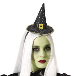 Diadème de sorcière noir à paillettes, avec boucle jaune et bordure dorée, pour Halloween, carnaval ou spectacle, pour déguisement magique