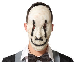 Masque blanc avec sourire noir et détails craquelés - Masque effrayant et spectral pour costume d'horreur ou de personnage de légende urbaine