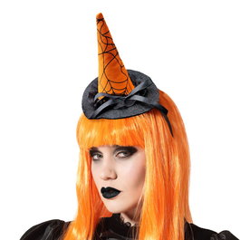 Diadema De Bruja Accessoire déguisement Halloween à motif toile d'araignée orange et noir avec nœud - Pour sorcière et fantaisie
