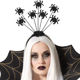 Diadema Halloween Diadème Araignées 25*32.5 cm - Accessoire pour Déguisement Sinièbre avec Araignées Suspendues
