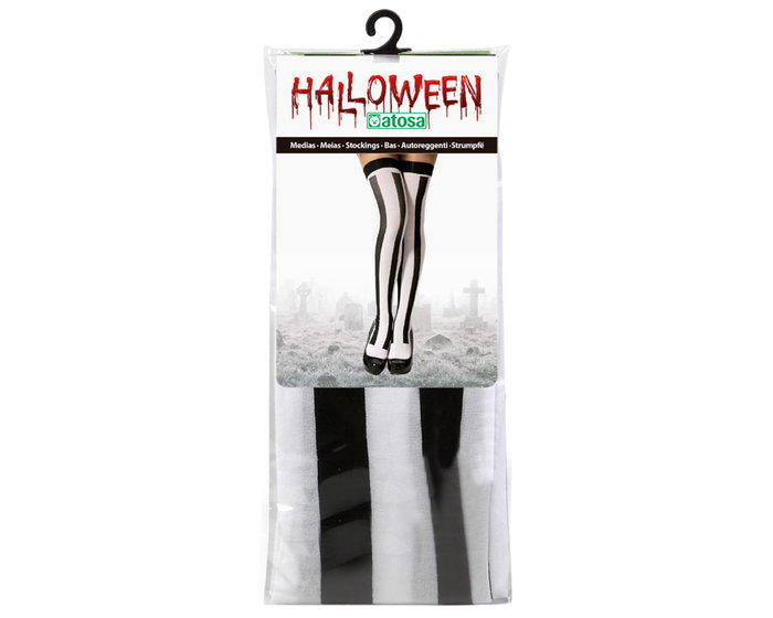 Tim Burton Chaussettes Blanches à Rayes Noires Verticales - Accessoire de Déguisement Gothique pour Halloween et Fêtes à Thème