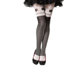 Atosa Collants de Squelette Blancs avec Crânes et Rayures Noires