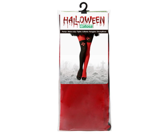 Bufón Chaussettes pour déguisement de super-vilaine avec ornements en strass - Modèle Rouge et Noir