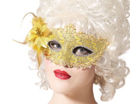 Atosa Masque vénitien doré avec fleur et plumes
