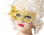 Masque vénitien doré avec fleur et plumes - Mascarade élégante - Accessoire pour fête, déguisement et carnaval