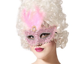 Atosa Masque Vénitien Rose avec Dentelle et Plumes