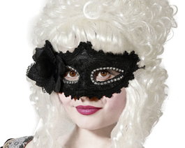 Atosa Masque Vénitien en Dentelle Noire avec Fleur Latérale