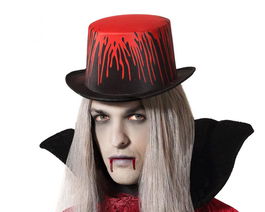 Chapeau Haut-de-Forme Noir Avec Effet Sanglant Pour Halloween - Accessoire Costume Vampire, Steampunk